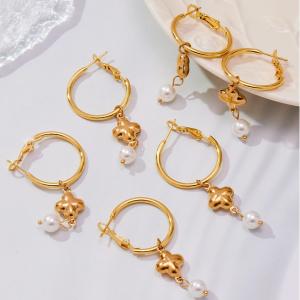 1 Paire De Boucles D'Oreilles Pendantes Élégantes En Acier Inoxydable Doré, Motif Trèfle, Pour Femme. h5 Image3