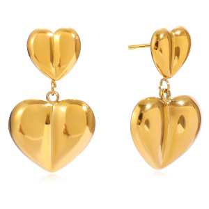Boucles D'Oreilles Pendantes Romantiques En Forme De Cœur, En Acier Inoxydable Étanche, Couleur Or, Pour Femme (1 Paire). h5