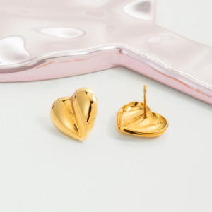 Boucles D'Oreilles Puces Minimalistes En Forme De Cœur, En Acier Inoxydable Étanche, Couleur Or, Pour Femme (1 Paire) h5 Image5