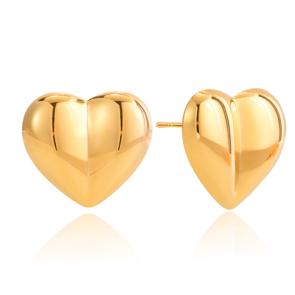 Boucles D'Oreilles Puces Minimalistes En Forme De Cœur, En Acier Inoxydable Étanche, Couleur Or, Pour Femme (1 Paire)