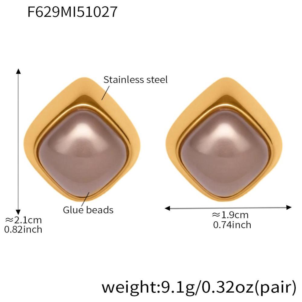 1 Paire De Boucles D'Oreilles Puces Classiques Rectangulaires En Acier Inoxydable Étanche Couleur Or Pour Femme Image2