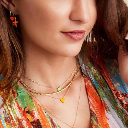 Collier double en acier inoxydable avec breloque cœur