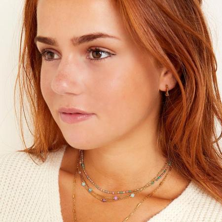 Collier double chaîne en acier inoxydable avec pierres