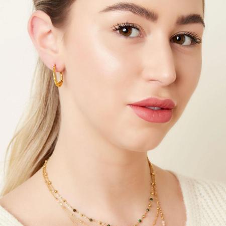 Collier double chaîne avec perles roses