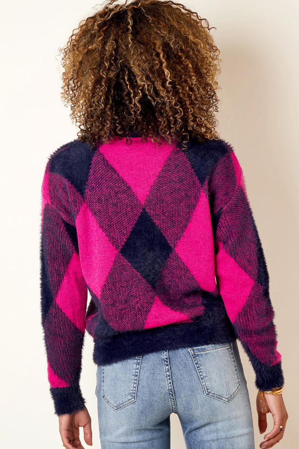 Pull À Carreaux Doux Fuchsia S/M Image3