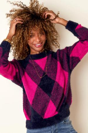 Pull À Carreaux Doux Fuchsia S/M h5 Image2