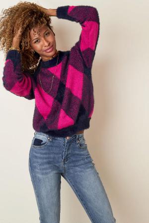 Pull À Carreaux Doux Fuchsia S/M h5 Image4