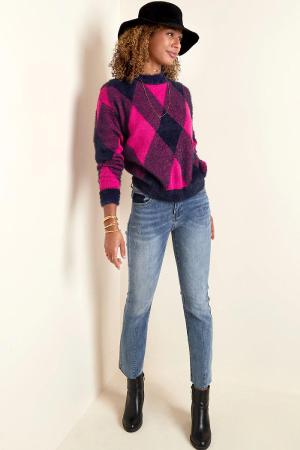 Pull À Carreaux Doux Fuchsia S/M h5 Image5