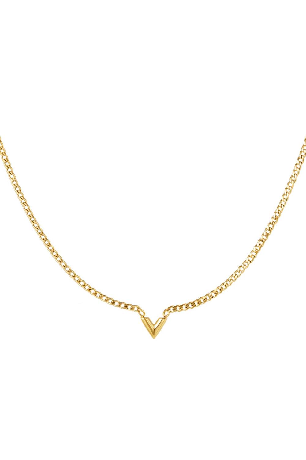 Collier Acier Inoxydable Lettre V Couleur Or 