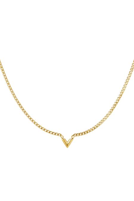 collier acier inoxydable lettre v couleur or