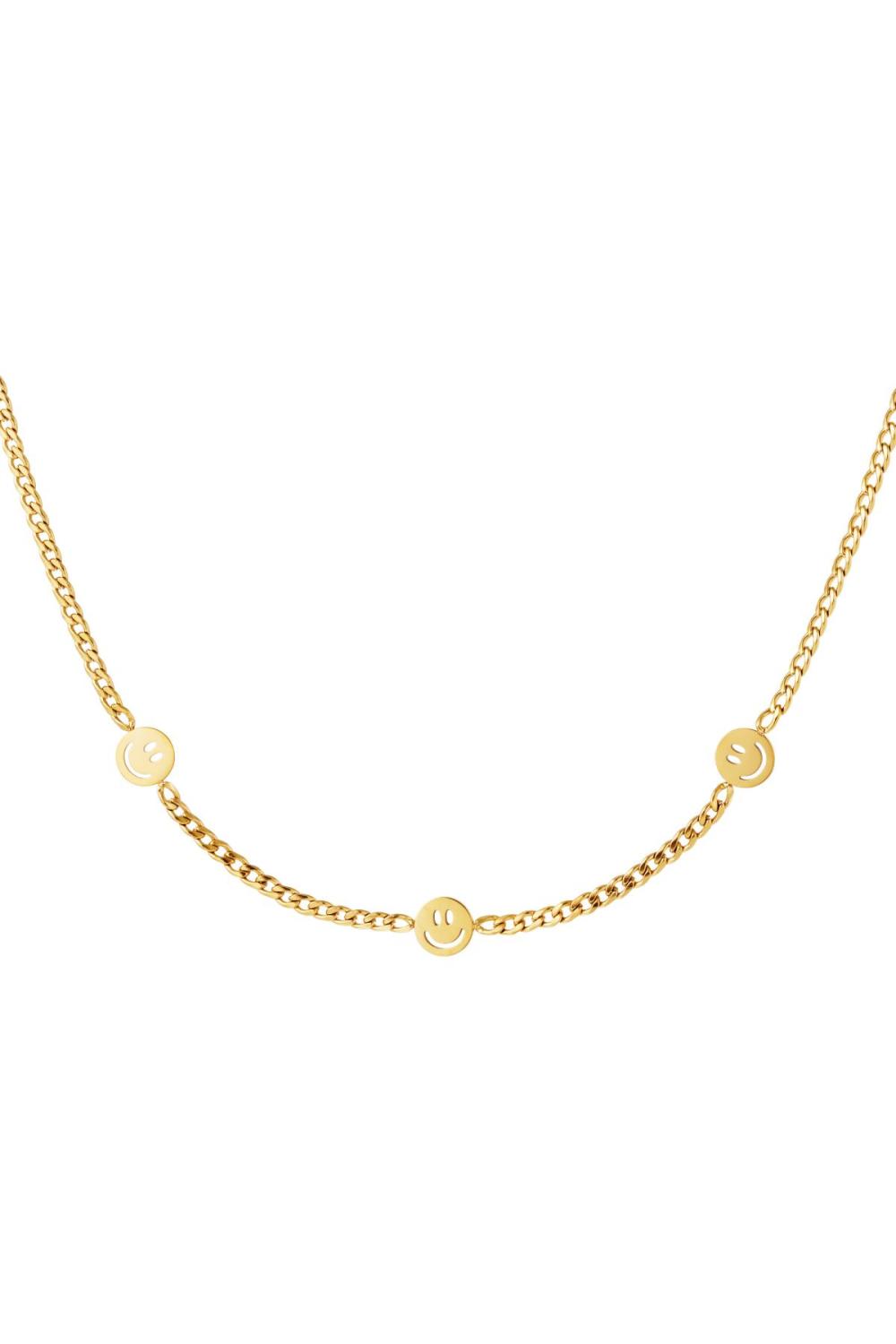 Collier En Acier Inoxydable Avec Trois Breloques Smiley Couleur Or 