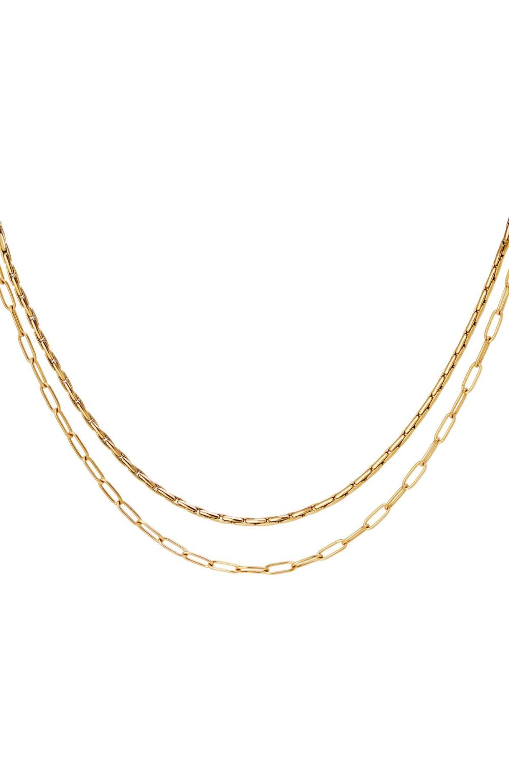 Collier Double En Acier Inoxydable Couleur Or