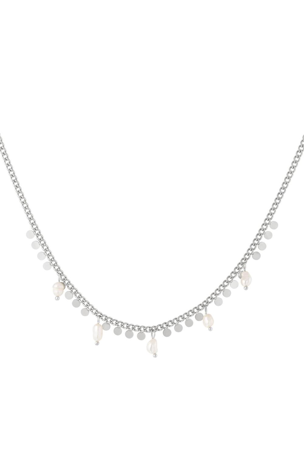 Collier Avec Perles Et Cercles Argenté Acier Inoxydable