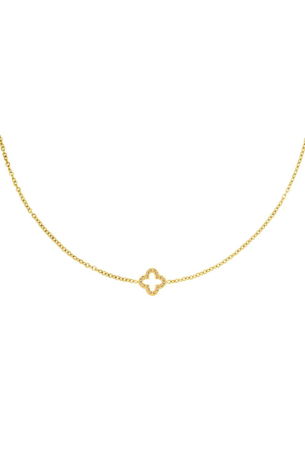 Collier Trèfle Zircon Couleur Or Acier Inoxydable 