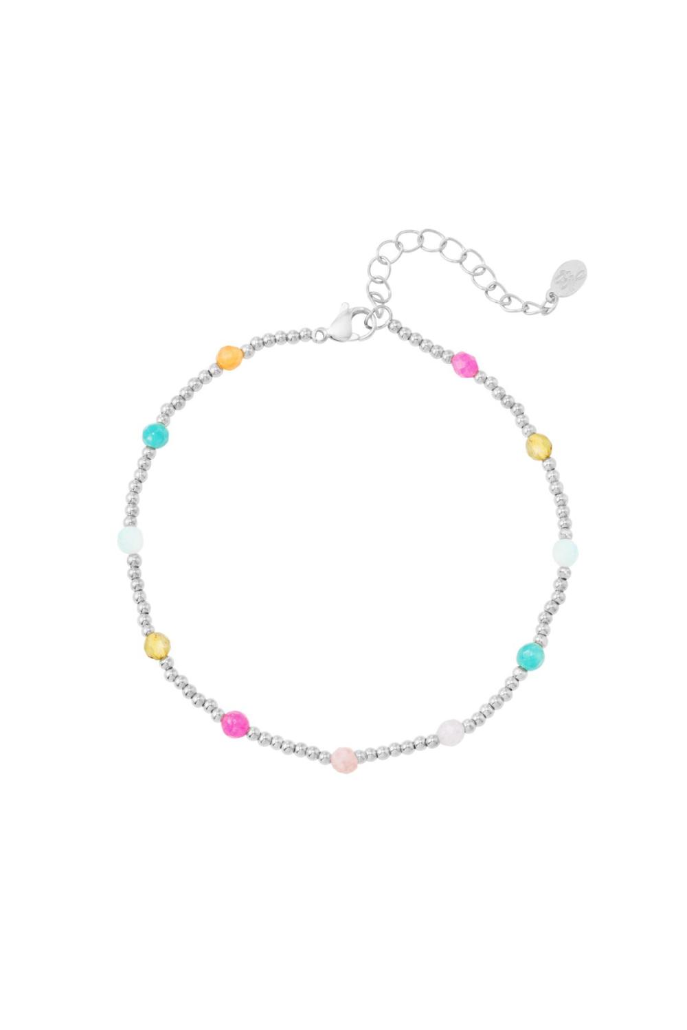 Bracelet De Cheville En Acier Inoxydable Perles Colorées Argenté 