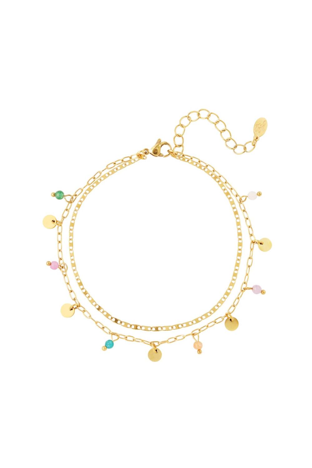 Chaîne De Cheville Double Avec Breloques Couleur Or Acier Inoxydable