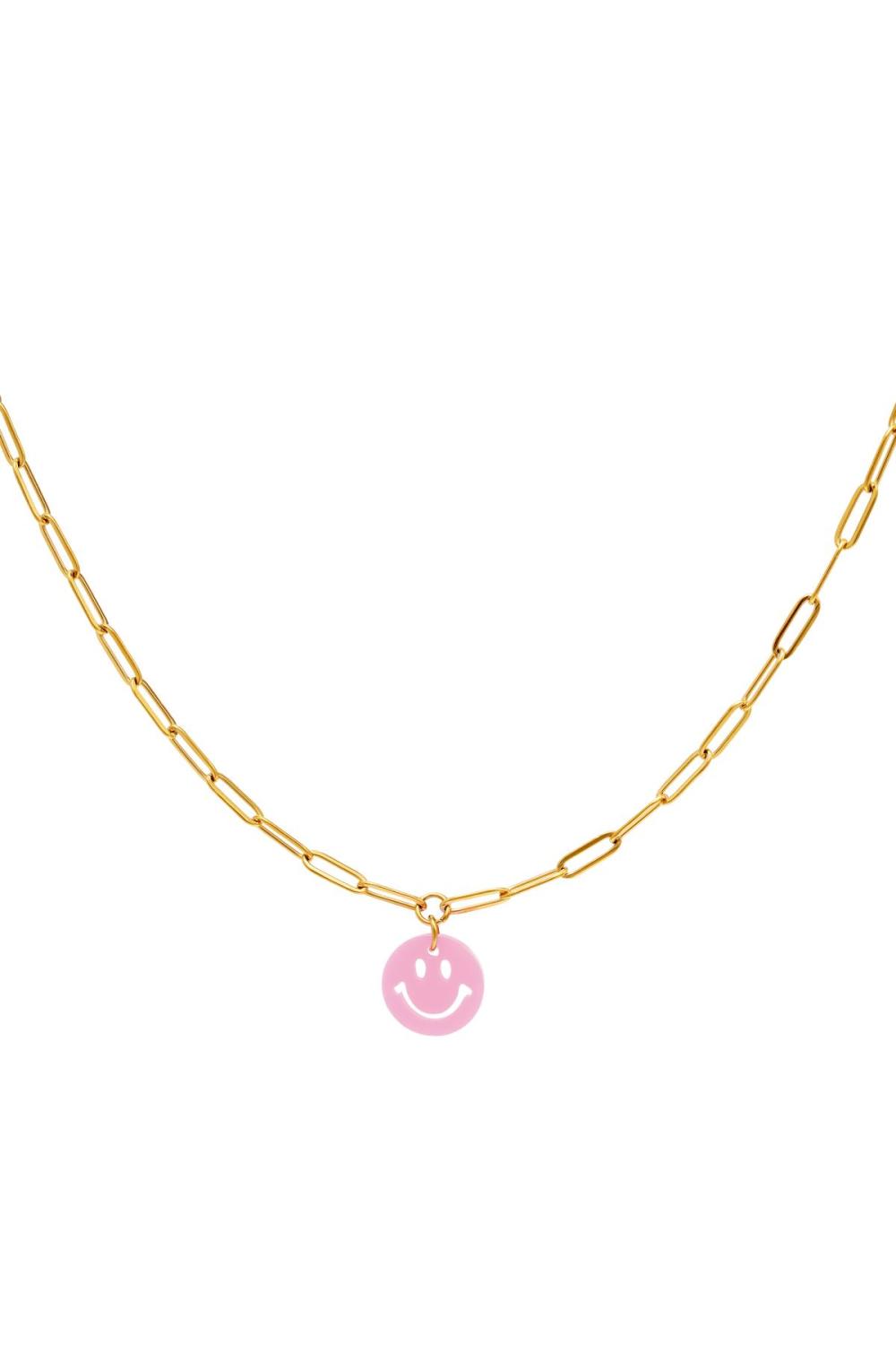 Enfants - Collier Smiley Rose & Couleur Or Acier Inoxydable