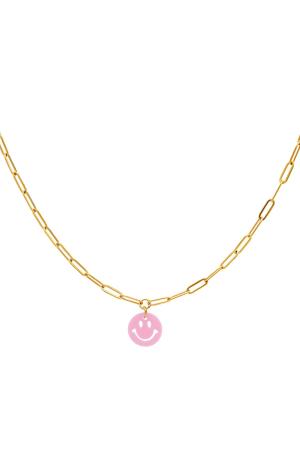 Enfants - Collier Smiley Rose & Couleur Or Acier Inoxydable h5
