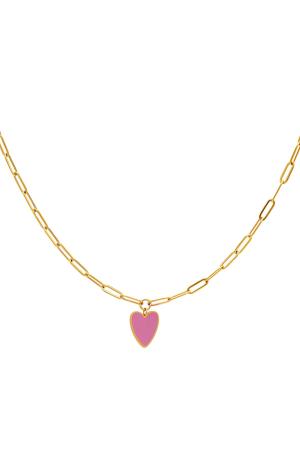 Kids - Collier Coeur Coloré Rose & Couleur Or Acier Inoxydable h5 