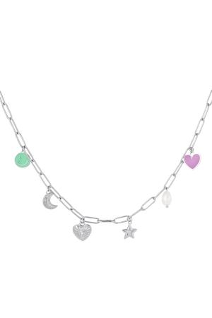 Collier Lié Avec Six Breloques Argenté Acier Inoxydable h5 