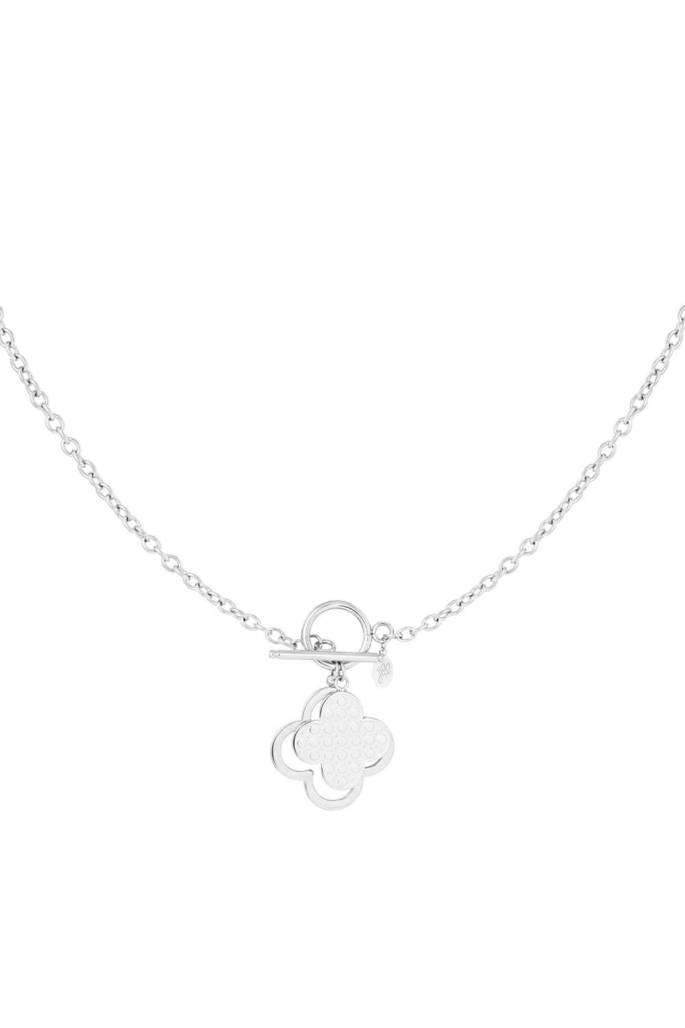Collier Déclaration Trèfle Argenté Acier Inoxydable 