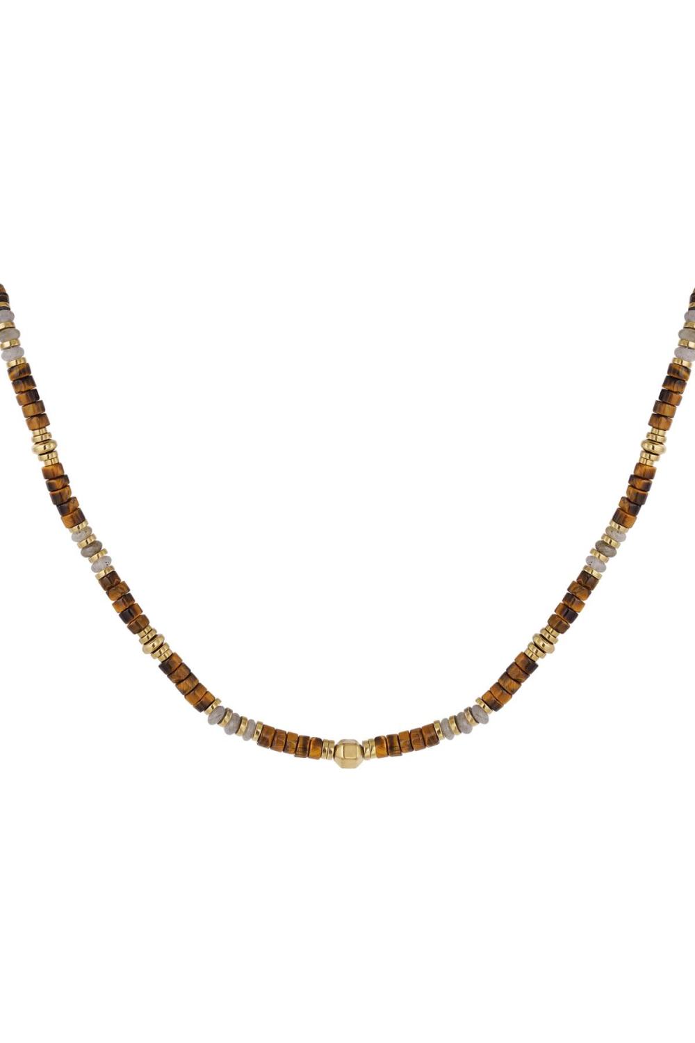 Collier Avec Petites Pierres Colorées Vert & Couleur Or Stone 