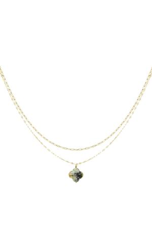 Collier Double Avec Pendentif Trèfle - Collection Pierres Naturelles Vert & Couleur Or Acier Inoxydable h5 