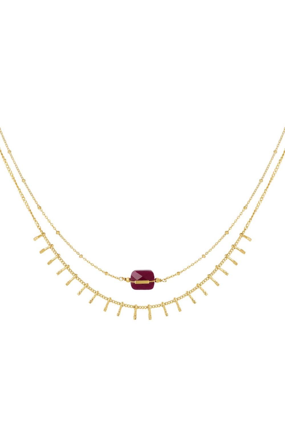 Collier Avec Détails - Collection Pierres Naturelles Couleur Orange & Couleur Or Stone 