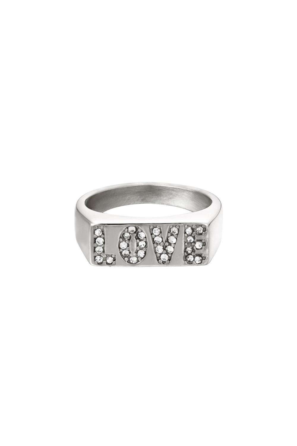 Bague En Acier Inoxydable Love Avec Détails En Zircon Argenté 16