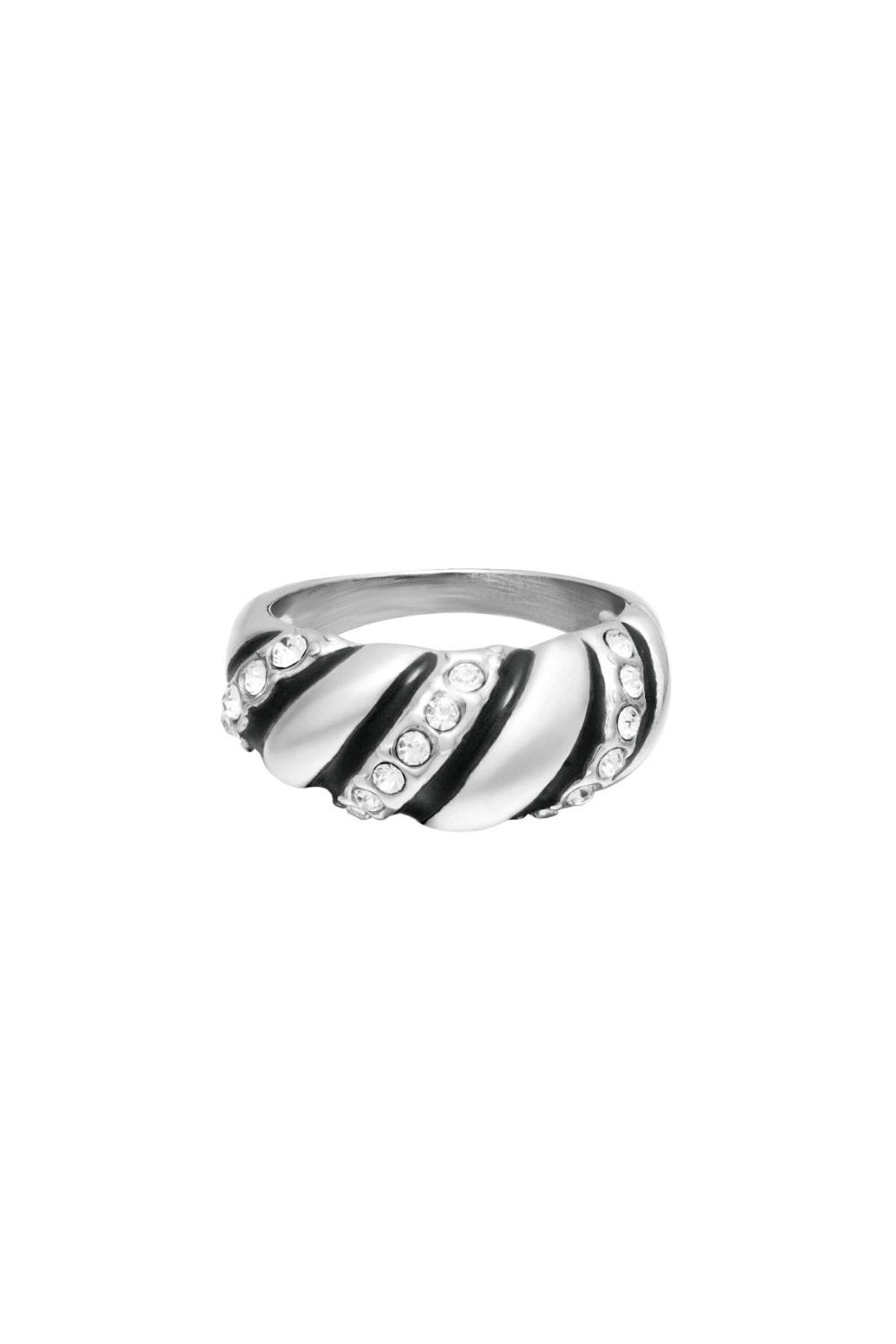 Bague En Acier Inoxydable Déclaration Zircon Tourbillon Argenté 16