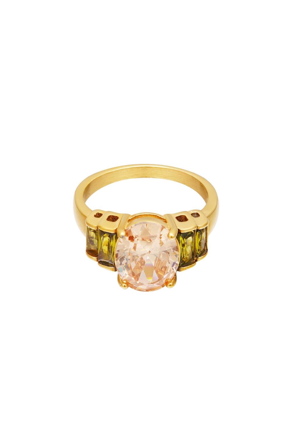 Bague De Déclaration Avec Pierre Zircone Ronde Couleur Or Acier Inoxydable 16
