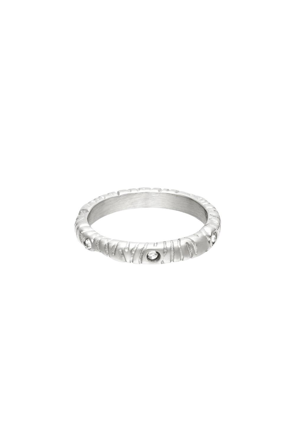 Bague Avec Pierre Zircon Et Rayures Zébrées Argenté Acier Inoxydable 16 