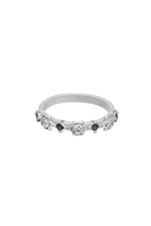Bague Roses Et Pierres De Zircon Noir & Argenté Acier Inoxydable 16 h5