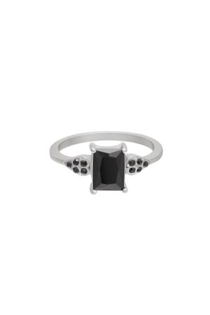 Bague Pierre Carrée Brillante Noir & Argenté Acier Inoxydable 16 h5 
