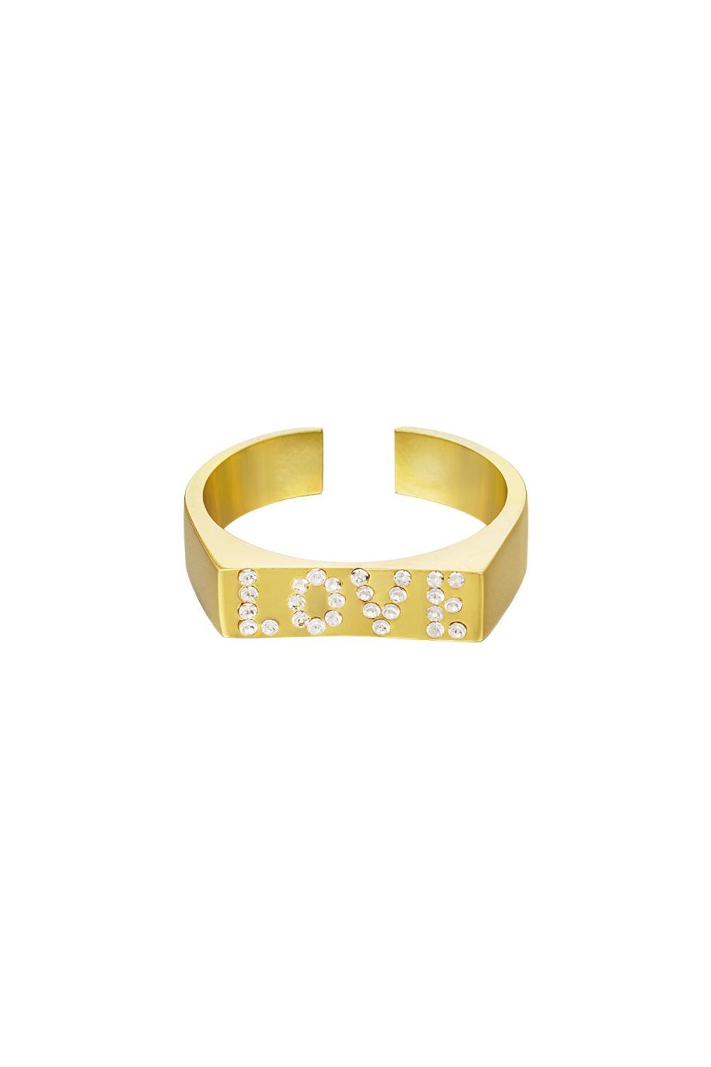 Bague Strass Amour Couleur Or Acier Inoxydable Taille Unique 