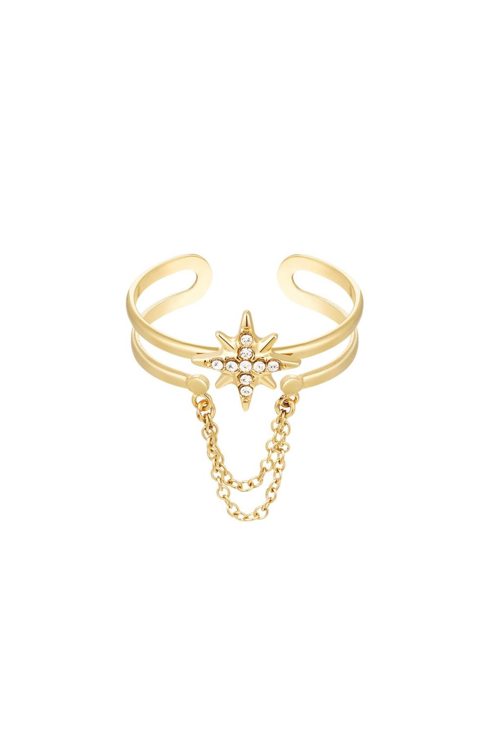 Bague Étoile Avec Chaîne Couleur Or Acier Inoxydable Taille Unique 