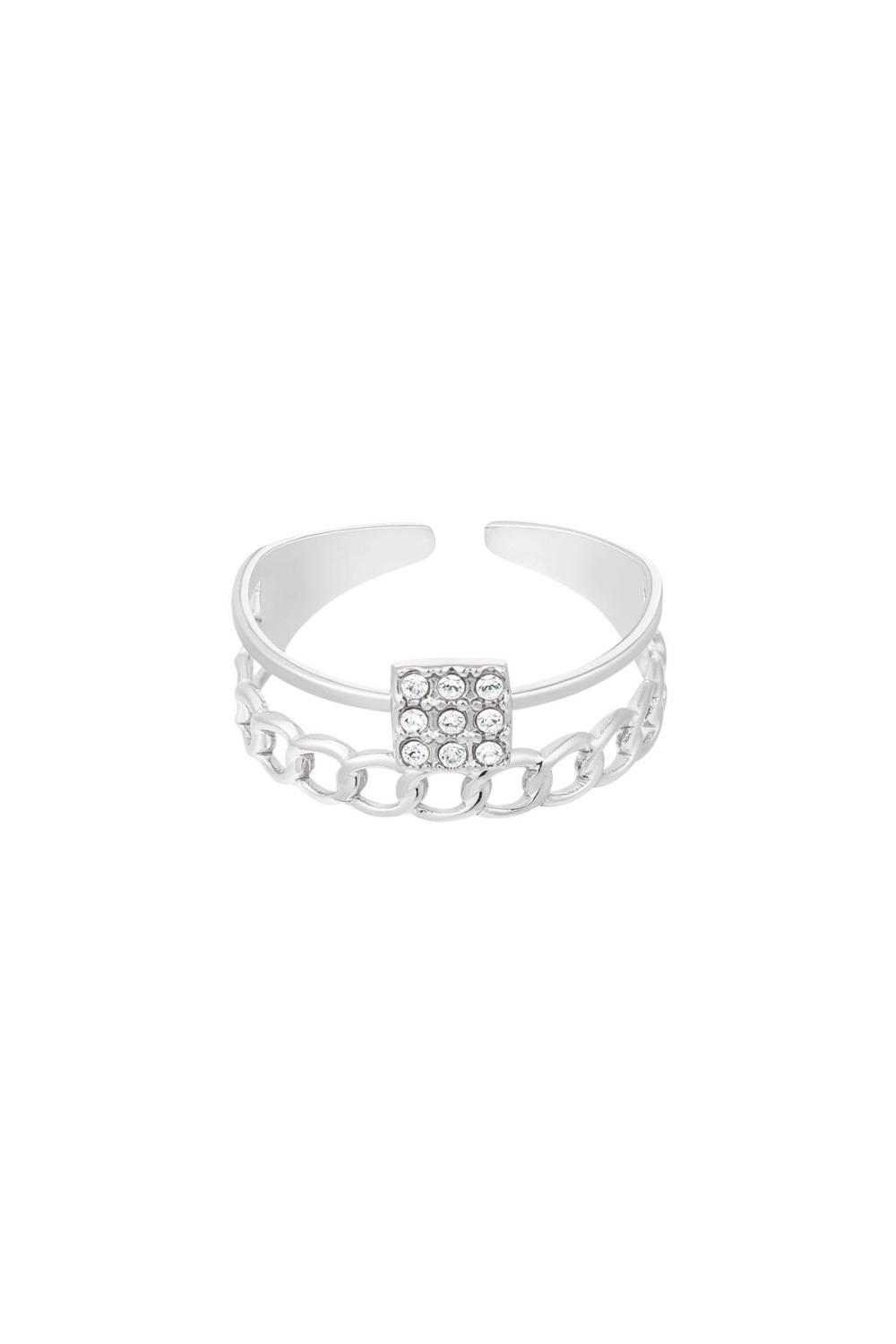 Bague Avec Maillons Et Strass Argenté Acier Inoxydable Taille Unique