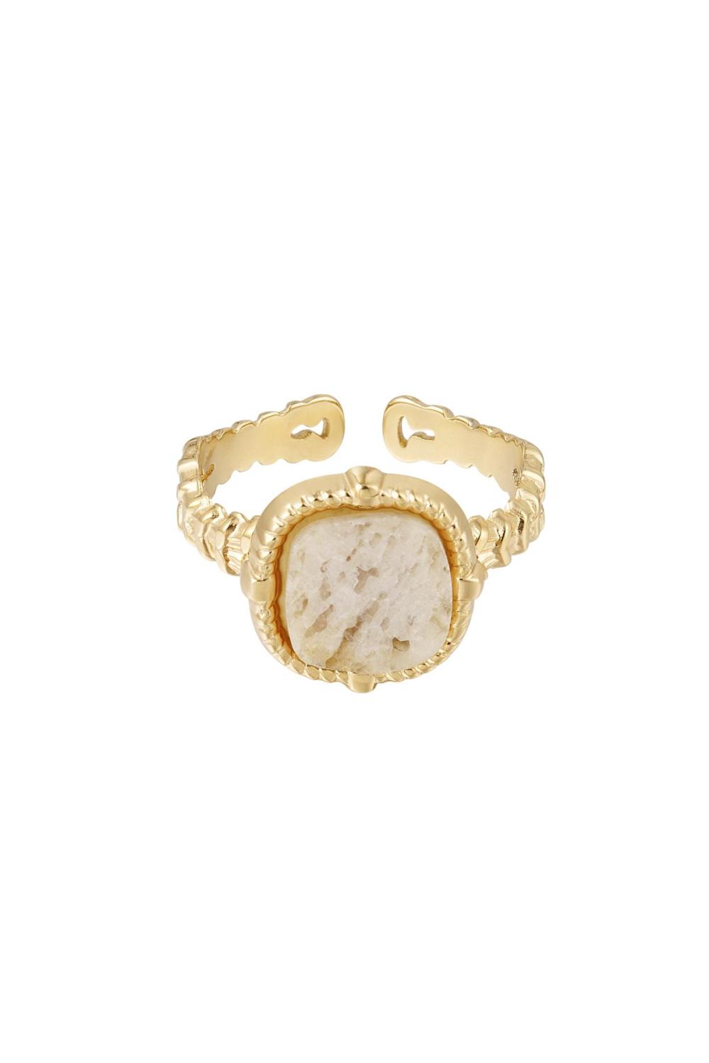 Bague Tendance Élégante - Beige - Collection Pierre Naturelle Beige & Couleur Or Acier Inoxydable Taille Unique
