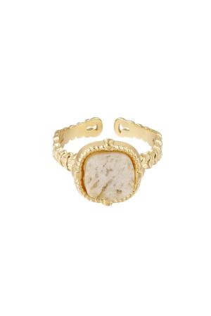 Bague Tendance Élégante - Beige - Collection Pierre Naturelle Beige & Couleur Or Acier Inoxydable Taille Unique h5