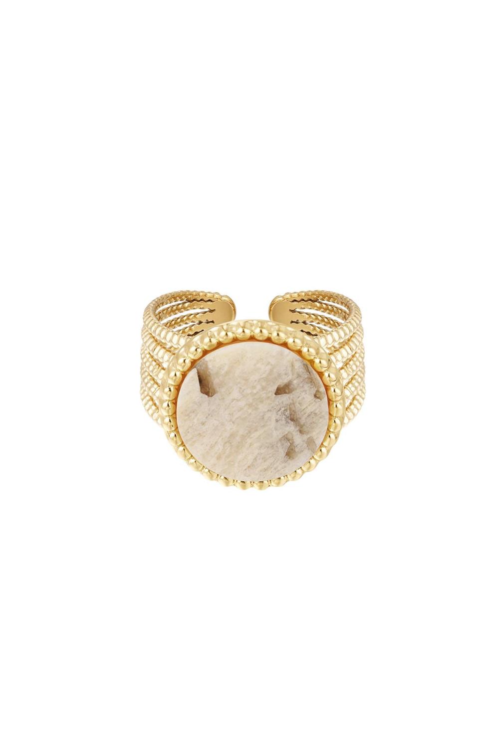 Bague Déclaration Pierre - Beige - Collection Pierres Naturelles Beige & Couleur Or Acier Inoxydable Taille Unique