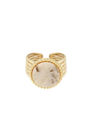 Bague Déclaration Pierre - Beige - Collection Pierres Naturelles Beige & Couleur Or Acier Inoxydable Taille Unique h5