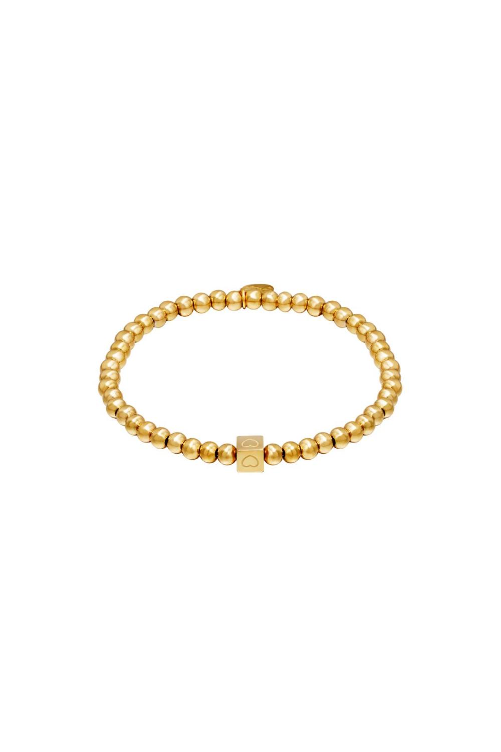 Bracelet Beaded Heart  Couleur Or Acier Inoxydable 
