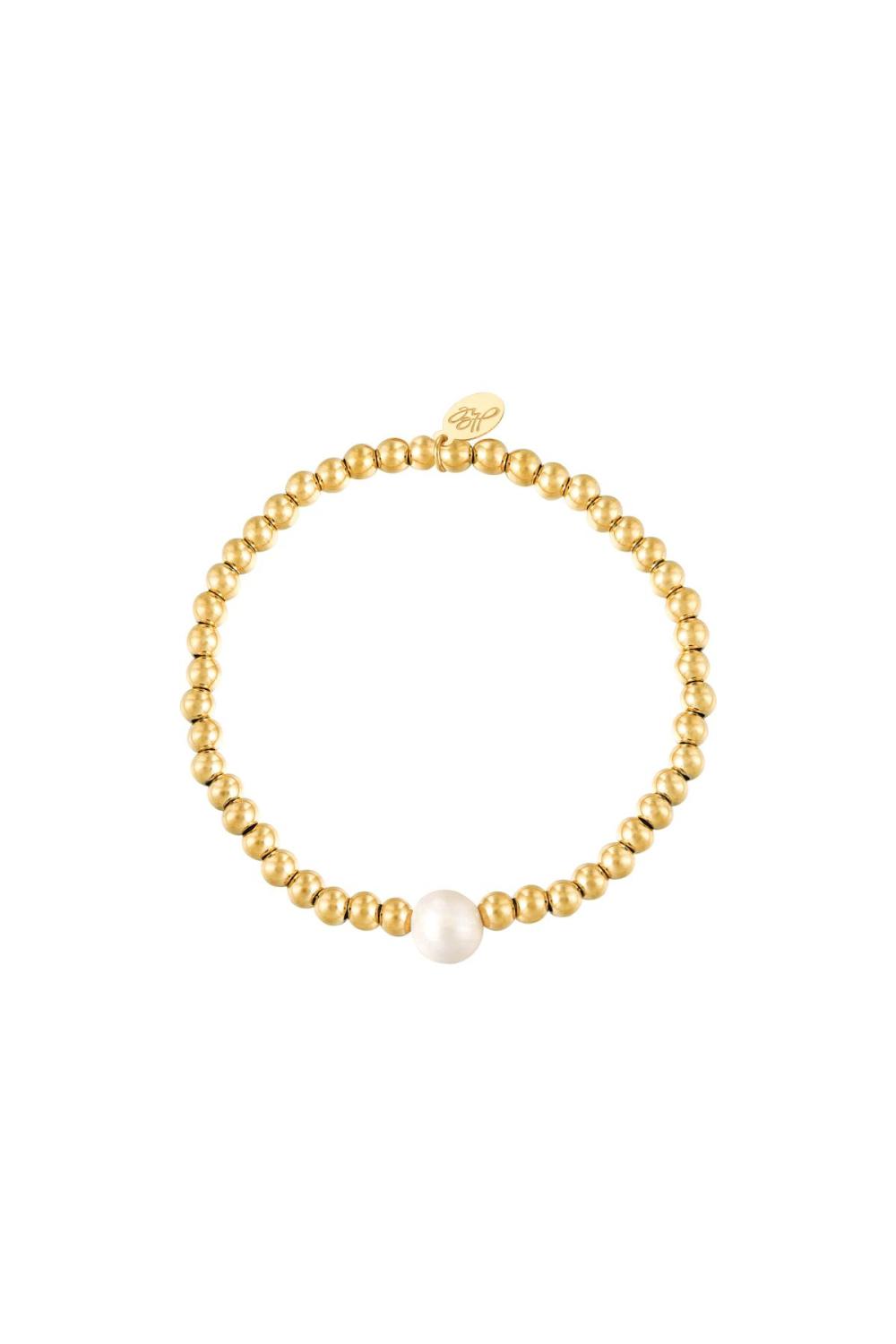 Bracelet Big Pearl Couleur Or Acier Inoxydable
