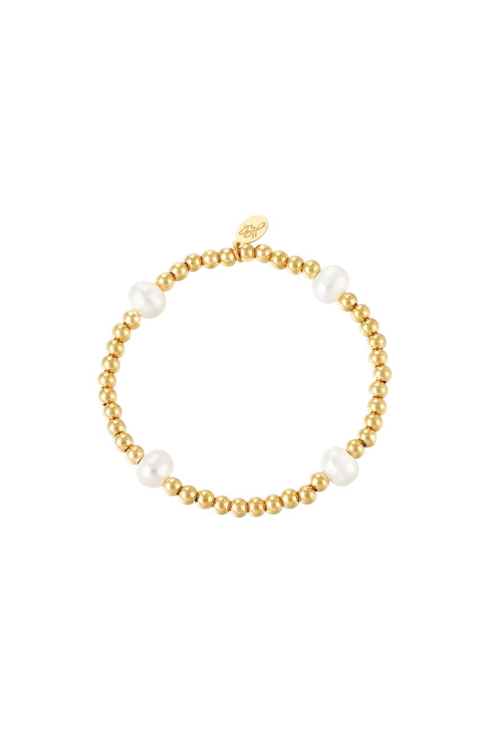 Bracelet Big Pearl Mix Couleur Or Acier Inoxydable