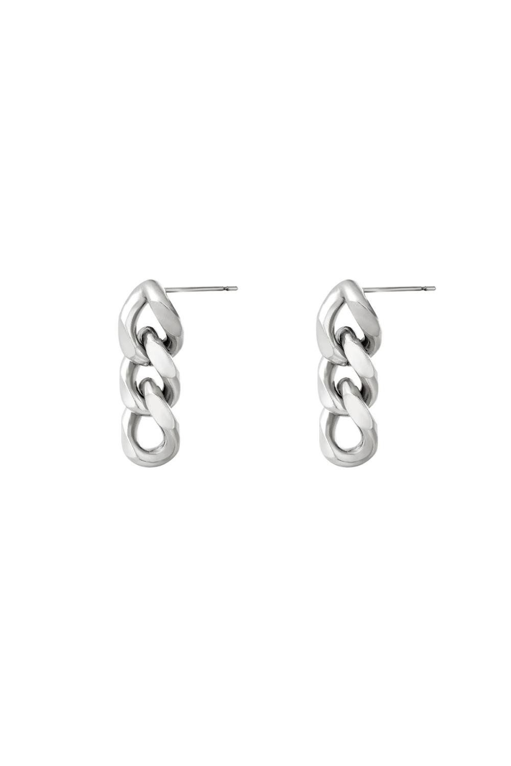 Boucles D'oreilles Triple Chain Argenté Acier Inoxydable 