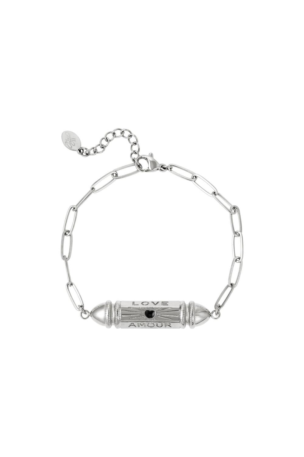Bracelet Perle Balle 'Love' 'Amour' Argenté Acier Inoxydable 