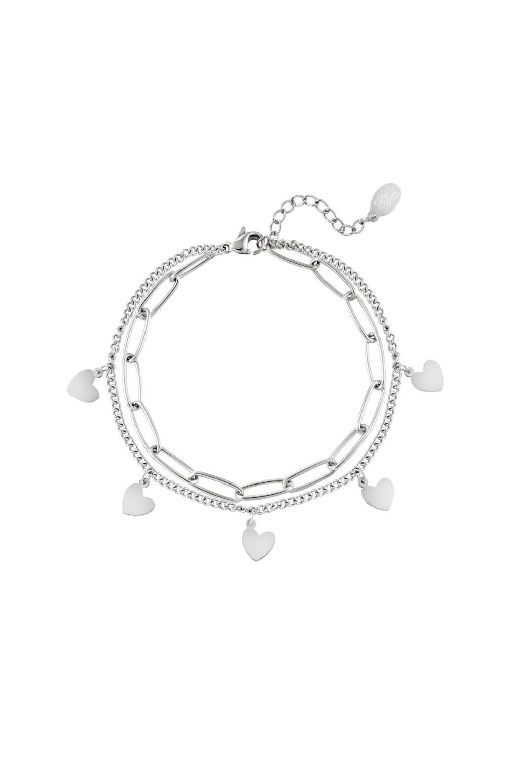 Bracelet Chaîne Cœur Argenté Acier Inoxydable 
