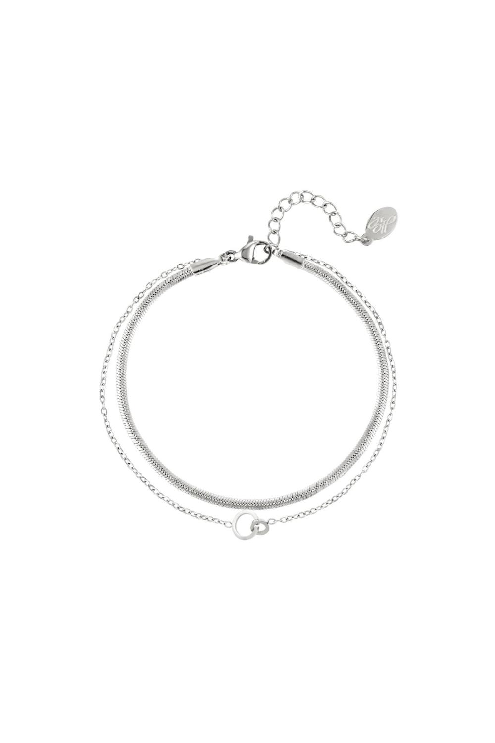 Bracelet Double Cercles Connectés Argenté Acier Inoxydable 