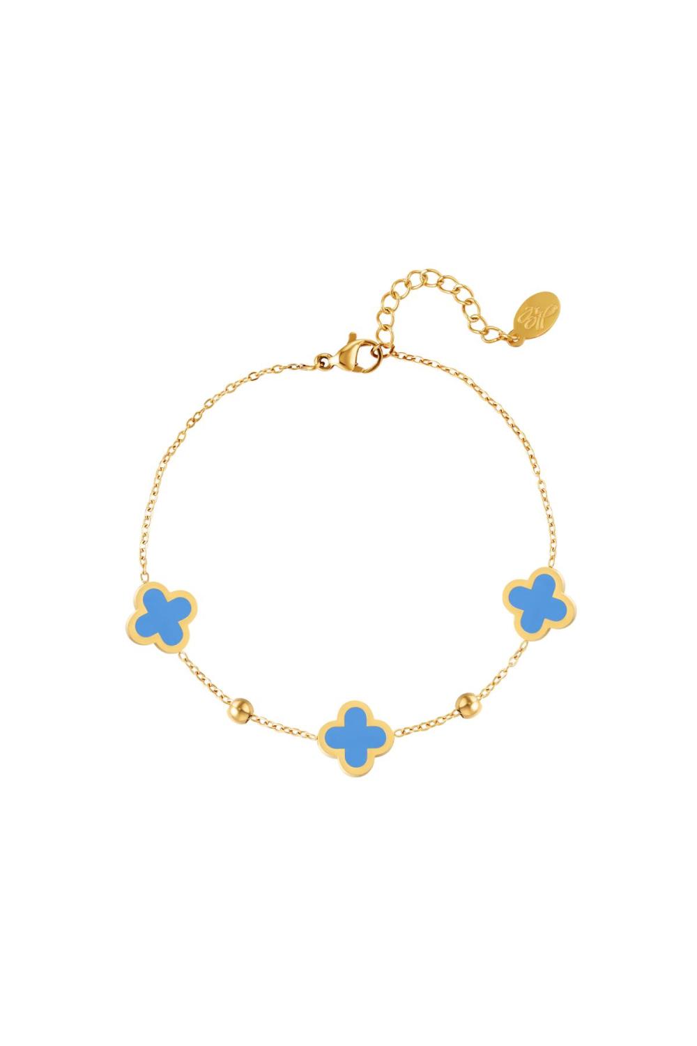Bracelet Trois Trèfles Bleu & Couleur Or Acier Inoxydable