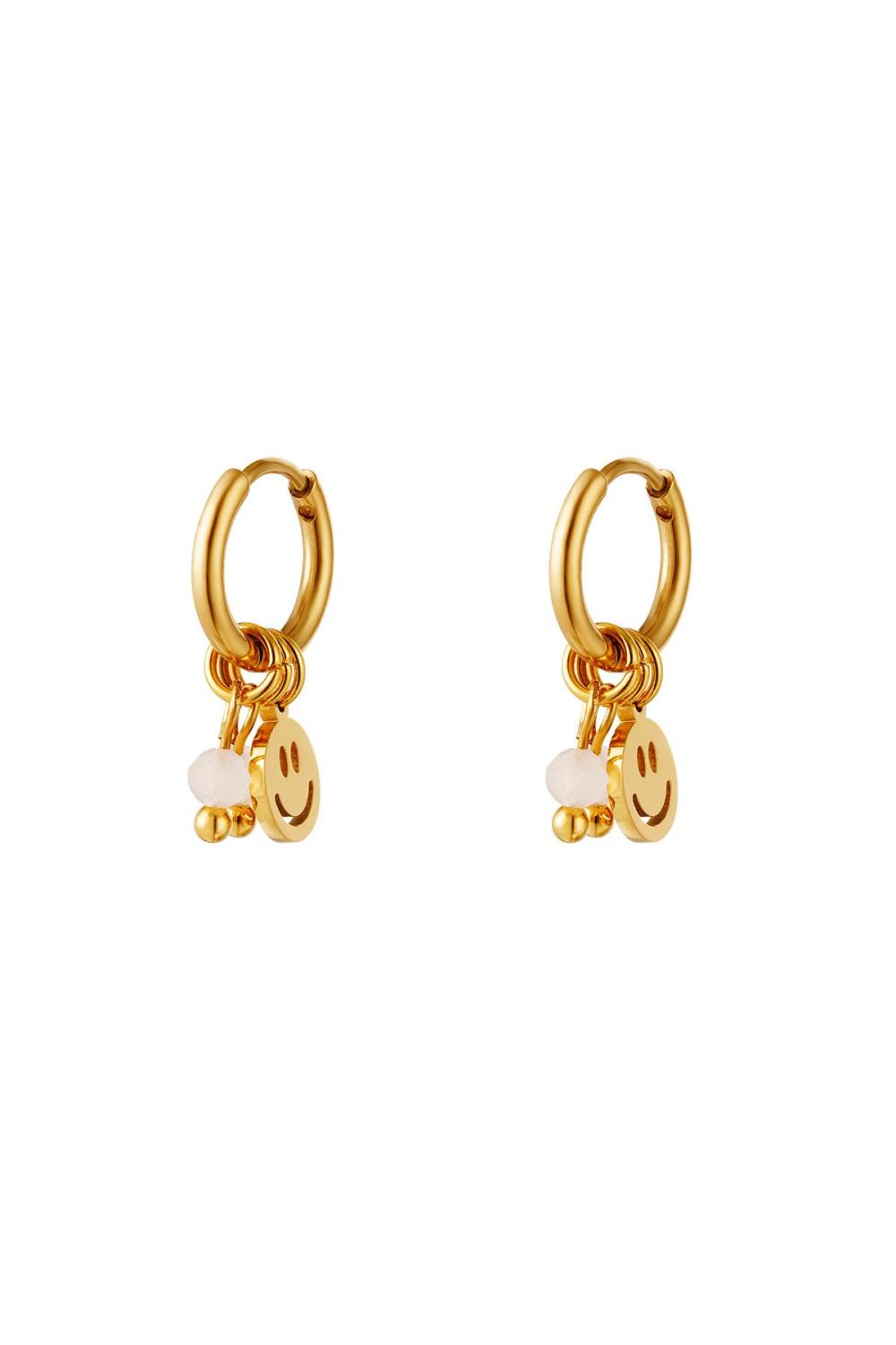 Boucles D'oreilles En Acier Inoxydable Doré Smiley & Pierres Rose 